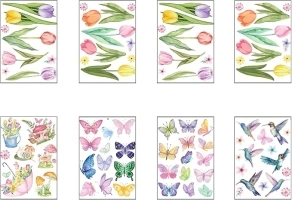 Spring Window Stickers Floral Hummingbird Butterfly Window Stickers Colorful Floral Double-Sided PVC Stickers Reusable Removable Stickers Static Window Stickers for Spring Summer Window Decorations