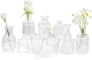 10PCS Small Glass Vase Set Bud Vases for Flowers Various Sizes Mini Vintage Vase for Decorative Table Wedding Party Home