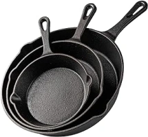 nuovva Pre-Seasoned Cast Iron Skillet Frying Pans Oven Safe Cookware for Indoor & Outdoor Use - Grill, StoveTop, Black (3-Piece Chef Set 6-Inch 15cm, 8-Inch 20cm, 10-Inch 25cm)