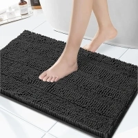 Granbest Non Slip Bath Mat Super Water Absorbent Chenille Floor Mat Machine Washable Soft Bath Rugs for Kitchen, Shower, Bathtub, Bathroom (43 * 61cm, Black)