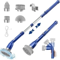 iDOO Electric Spin Scrubber, Cordless Electric Cleaning Brush, Electric Scrubbing Brush with Adjustable Handle & 4 Replacement Brush Heads, Power Scrubber for Bathroom Shower Tile Floor Car (Blue)