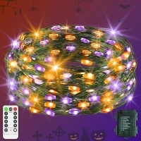 9.9 FT 60 LED Purple Orange Fairy Lights Halloween Lights Battery Operated Green Copper Wire String Lights with Remote Timer 8 Modes Waterproof Halloween Tree Light for Indoor Outdoor Party Decoration