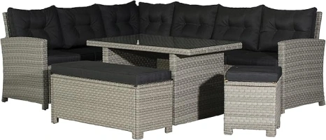 Backyard Furniture Barcelona Luxury 10 Seater Casual Dining Rattan Garden Set with Cushions, Grey/Brown, 191 x 177 x 87 cm