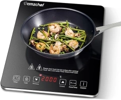 AMZCHEF Single Induction Cooker, Ultra-thin Induction Hob with Fashion Look, 10-level Power and Temperature Control, Black Frosted Glass Panel, Touch Sensor, 3-hour Timer, Safety Lock