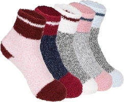 QKURT 5 Pairs Fluffy Socks, Coral Fleece Winter Soft Sleeping Socks Thick Cozy Socks Slippers Socks Thermal Bed Socks for Girls,Women