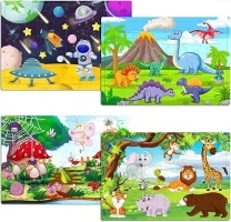 Wooden Jigsaw Puzzles for Kids 3-6 Year Olds -Space Dinosaur Animals 30 Piece Kids Puzzles Toys -Toddler Children Learning Educational Puzzles Toys for Set for Kids 3 4 5 6 Year Old(4 Puzzles)