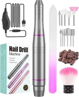 Electric Nail Files, Professional Low Vibration Safe Nail Drill for Acrylic Nails, 20000 RPM Adjustable Speed E File, Mini Manicure Pedicure Set with 11 Drill Bits for Nail Beginner, Tech, Girl