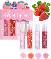 Plump Lip Glow Oil,Crystal Jelly Moisturizing Lip Oil Cherry Oil Plumping Lip Gloss Makeup Sexy Plump Lip Tinted Lip Plumper Hydrating Polished Lips Oil (4 Fruit Lip Oil Set)