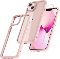 TAURI 3 in 1 Designed for iPhone 13 Case Pink, [Not-Yellowing] and 2X Tempered Glass Screen Protector, [Military-Grade Drop Tested] Shockproof Phone Case 13 6.1 inch