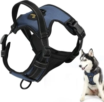 MASBRILL Dog Harness, No Pull Dog Vest Harness for Large Dog with 2 Leash Clips, Reflective Adjustable Soft Padded Pet Harness with Easy Control Handle for Outdoor Training, Blue L