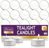 15pk Unscented Tea Lights Candles 3.5 Hour Burn Tealight Candles Multipack Candles Tea Lights Tea Candles T Lights Long Lasting Tea Light Candles White Tea Lights Small Tea Lights Candles Long Burning