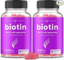 NutraChamps Biotin Gummies 10,000 mcg - Healthy Hair, Skin & Nails for Women, Men & Kids - Vegan, Non-GMO, Hair Vitamins Supplement - Natural Strawberry - 60 Gummies (2 Pack)