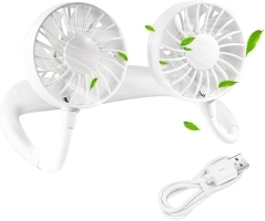 ICMinds Gifts Portable neck fan, wireless mini neck fan for adults with 3 speeds, recharging usb cord & colour changing lights - flexible, easy to use around the neck rechargeable fan (White)