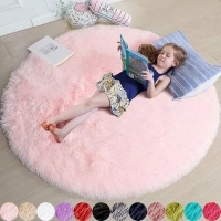 Amdrebio Pink Round Rug for Girls Bedroom,Fluffy Circle Rug 6