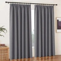 PONY DANCE Extra Wide Curtains Pencil Pleat - Grey Curtains 90x90 Blackout Curtains for Living Room Thermal Curtains Room Divider Decoration Room Windows, Double Pieces, W90 X L90, Grey