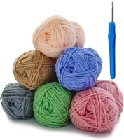 Crochet Kits for Beginners Adults,Crochet Yarn Acrylic Double Knitting Wool for Crochet，Yarn for Crochet Acrylic Wool for Knitting 6 x 25g with 4mm Crochet Hook (Meranti)