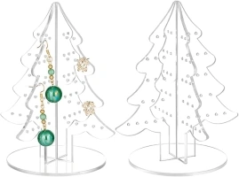 PH PandaHall 120 Holes Christmas Tree Earring Organizer Acrylic Earring Holder Earring Display Stands for Retail Tabletop Jewelry Organizer Stand Stud Earring Stand for Christmas, Retail Show, 2 Sets