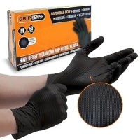 GripSense Nitrile Gloves (Pack of 50) - High Density Diamond Grip Black Gloves - Latex & Powder Free Black Nitrile Gloves Medium - Mechanic Gloves Extra Thick & Super Strong - Max Dexterity L5