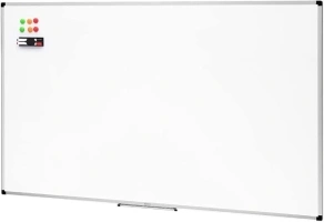 Amazon Basics Magnetic Whiteboard with Pen Tray, Aluminium Trim and Dry-Wipe Writing Surface, 90 x 60cm (WxH), White