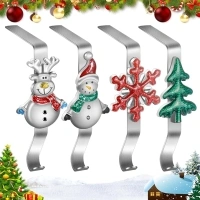 Stocking Holders 4 Pack, Key Hook DIY for Snowman, Snowflakes, Christmas Tree, Deer, Fireplace Stocking Hangers Mantle，No-Punch Kitchen Hooks for Party Decoration, Gifts and colored lights (Silver)