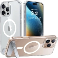 TORRAS for iPhone 16 Pro Case [Durable Titanium Stand] [20W Wireless Charging] [TOP 19N Magnetic] [12FT Drop Protection] for iPhone 16 Pro Cover - Crystal Clear