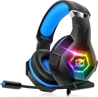 Gaming Headset Stereo Surround Sound Gaming Headphones with Breathing RGB Light & Adjustable Mic for PS4 PS5 PC Xbox One Laptop Mac