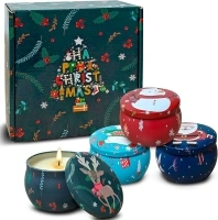 VETOUR Chrismas Scented Candles Gift:Pack of 4 Orange Jasmine Rosemary Sage 4.4OZ 4 * 30 Hours Aromatherapy Tin Can Candles Set Relaxing Aroma Jar for Women Friends Festival Gifts (Christmas Style)