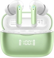 Wireless Earbuds, Bluetooth 5.3 Headphones In Ear with 4 HD microphone, 56H Playtime, HIFI Stereo In Ear Earphones, IPX7 Waterproof Bluetooth Earbuds, LED Display, USB-C, Sport/Work/Leisure/Green