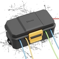 Diivoo Outdoor Waterproof Electrical Box, Large Size 6 Cable Seal Entry, Weather Proof Plug Box, Outside Connection Socket Enclosure for Extension Leads, Holiday Garden Lights, Tools, Black