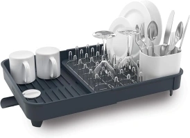 Joseph Joseph Extend Expandable Dish Drainer Rack with Removable Cutlery Holder Swivel Draining Spout - Grey