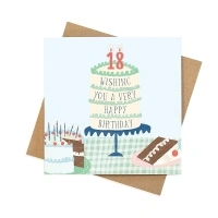 Birthday card | milestone illustrated birthday cake happy birthday card | year choices available 18 20 21 30 40 50 60 70 80 90 100 (18th Birthday)