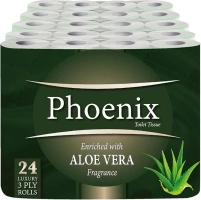 Phoenix Soft Aloe Vera Fragranced Luxury Toilet Rolls Bulk Buy - Quilted White 3 Ply Toilet Paper (24 Pack)