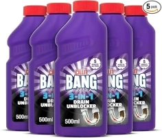 Cillit Bang 3-in-1 Power Cleaner Odour Stop Drain Unblocker Gel, Drain Cleaner For Kitchen Sink Drains, Bathroom Showers, Baths & Basins (Pack of 5)