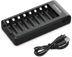 POWEROWL 8 Bay AA AAA Battery Charger (USB High-Speed Charging, Independent Slot) for Ni-MH Ni-CD Rechargeable Batteries (No Adapter)