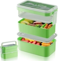 HILLYFE Bento Box for Adult 1600ML Stackable Lunch Box Container Leak-Proof with Compartments Cutlery, BPA Free, Microwave and Dishwasher Safe