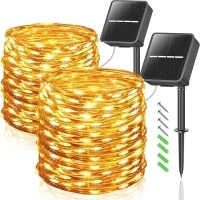 LEDYA Solar String Lights Outdoor, 2 Pack 200 LED Solar Garden Lights Waterproof 10M/32.8Ft 8 Modes Indoor/Outdoor Fairy Lights Copper Wire Decorative Lighting (Warm White)