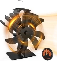 UZIMOO Log Burner Fan, 7 Blade Stove Fan Wood Burner Fans with Thermometer, Silent Woodburner Fireplace Fan with Heat Circulation and Heat Powered Fan Eco Friendly for Log Burner Fireplace