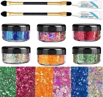 TBeautfave Face Glitter Festival with Glue, Cosmetic Glitter Pride Face Paint - Festival Accessories Face Glitter Glue for Women Girls Face Body Hair Nail Polish and Makeup Sparkling Decoration