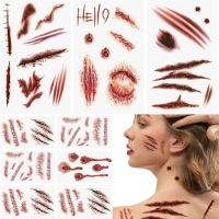 AUXHCYL Halloween Tattoos(9 Sheets),Scar Tattoos Stickers with Fake Scab Blood,Zombie Makeup Halloween Face Stickers,Temporary Tattoos For Men Women