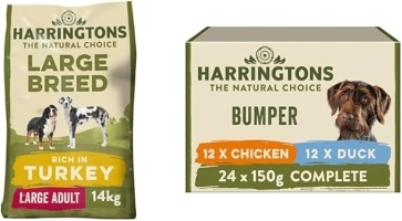 Harringtons Complete Large Breed Dry Dog Food Turkey & Rice 14kg - Made with All Natural Ingredients & Wet Mixed Bumper Pack 24x150g