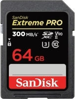 SanDisk 64GB Extreme PRO SDXC card, SD Card, V90 Memory Card, 8K, 4K and Full HD Video, up to 300 MB/s, Shock, Temperature, Water and X-Ray Proof, UHS-II, Class 10, U3