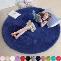 Navy Blue Rug for Bedroom,Fluffy Circle Rug 4