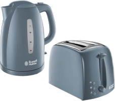 Russell Hobbs 21274 Textures Kettle, Plastic, 3000 W, 1.7 Litres, Grey with Hobbs 21644 Textures Toaster, Plastic, 850 W, Grey