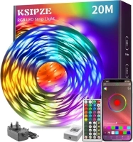 KSIPZE 20m Led Strip Lights RGB Music Sync Color Changing, Led Lights with Bluetooth App Remote Control, Flexible Led Lights for Bedroom Lighting Home Decoration