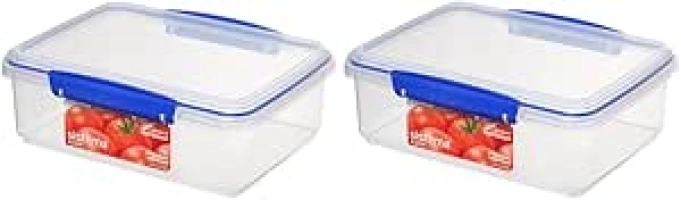 Sistema KLIP IT Food Storage Container | 2 L | Airtight & Stackable Food Container with Clip-Close Lid | BPA-Free | Blue Clips | 1 Count (Pack of 2)