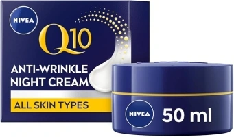 NIVEA Q10 Anti-Wrinkle Power Revitalising Night Cream Anti-Wrinkle Face Cream with Skin Identical Q10 and Creatine, Regenerative Night Cream, All Skin Types, Pack of 1 , 50 ml