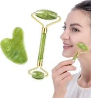 Jade Roller for Face, Jade Roller and Gua Sha Tools Set, 100% Real Natural Nephrite Jade Roller Facial Roller Massager for Face Eye Neck Body – Eliminates Eye Puffiness