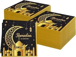 Ramadan Eid Mubarak Paper Napkins,24 Pcs Islamic Eid Mubarak Party Tableware Decor Serviettes Napkins with Star Moon for Ramadan Muslim Islamic Party Supplies Table Decorations