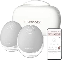 Momcozy Mobile Flow Breast Pump Hands Free, M9 App Discreet Control with Personalized Multi-Modes & 15 Levels, Independent Breastmilk Storage, Wearable Breast Pump M9 24mm (Gray, 2 Count)