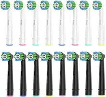 16 Count Replacement Toothbrush Heads Compatible for Braun Oral B Electric Toothbrush. 8pcs White and 8pcs Black.